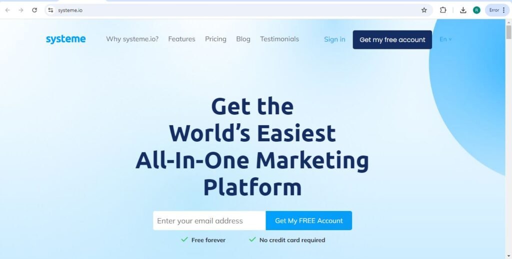 Systeme.io webpage